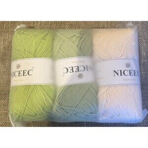 New Niceec (3) Pack Yarn Green and Pink Skeins Soft Cotton